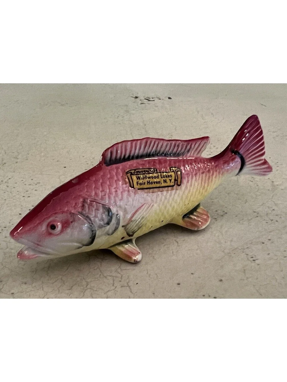 Vintage Pink Fish Salt Shaker Souvenir of  Wildwood Lakes Fair Haven NY